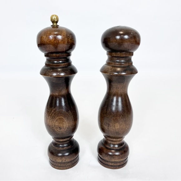Vintage Wooden Pepper Mill & Salt Shaker Large Solid Wood 9” MCM - Picture 1 of 10
